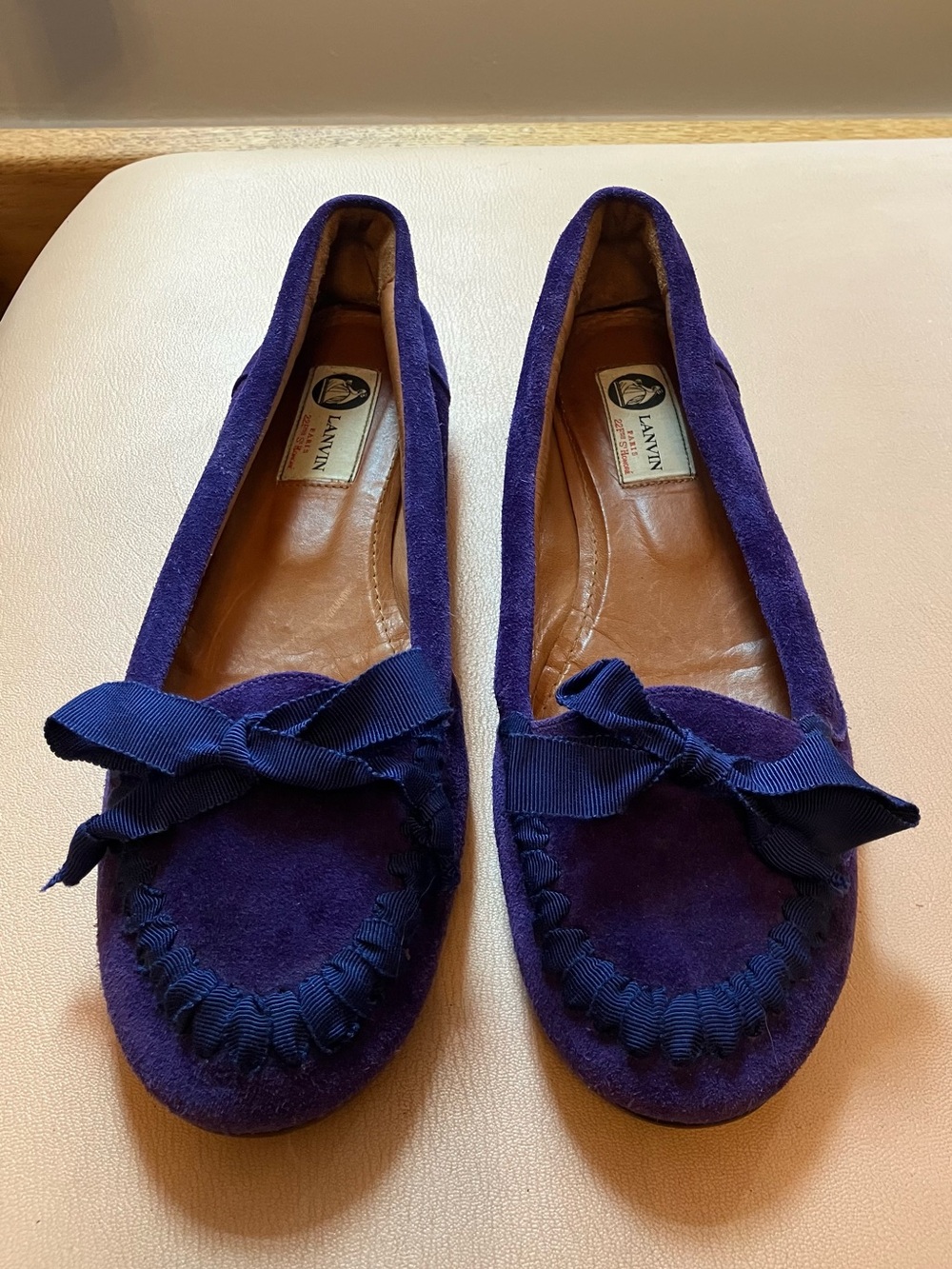 Lanvin Purple Suede Bow Moccasins EU 40